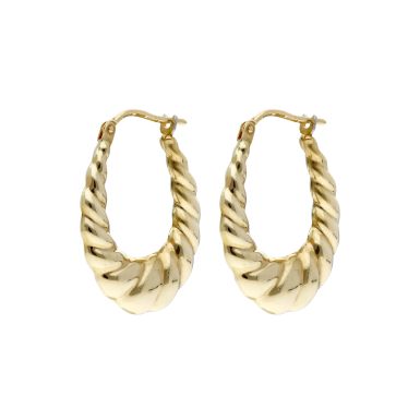 Pre-Owned 9ct Yellow Gold Oval Ribbed Wave Creole Earrings