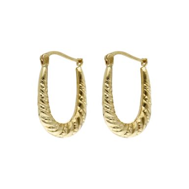 Pre-Owned 9ct Yellow Gold Part Beaded Oval Wave Creole Earrings