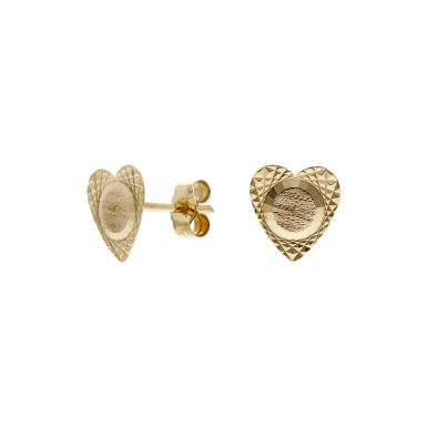 Pre-Owned 9ct Yellow Gold Diamond Cut Heart Stud Earrings