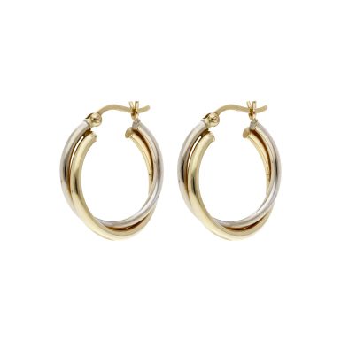 Pre-Owned 9ct Yellow & White Gold Double Tube Creole Earrings