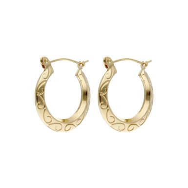 Pre-Owned 9ct Yellow Gold Scroll Patterned Creole Earrings