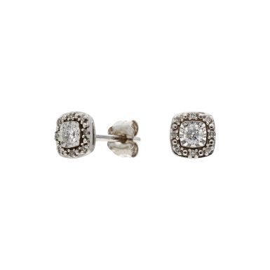 Pre-Owned 9ct White Gold Diamond Halo Stud Earrings