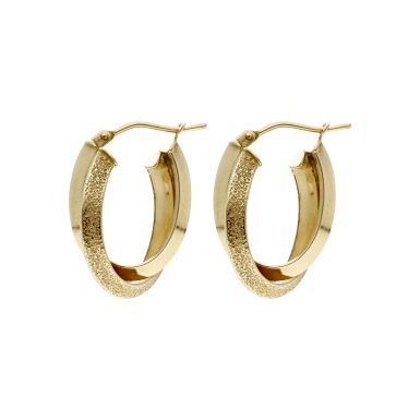 Pre-Owned 9ct Yellow Gold Frosted & Polished Creole Earrings