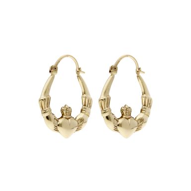 Pre-Owned 9ct Yellow Gold Claddagh Creole Earrings