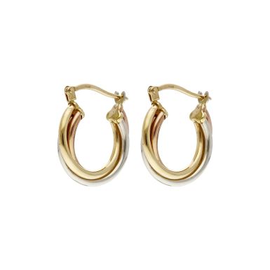 Pre-Owned 9ct Three Colour Twist Creole Earrings