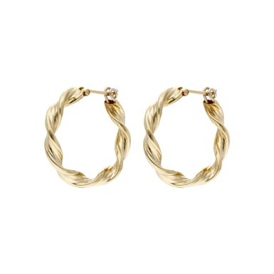 Pre-Owned 9ct Yellow Gold Ridged Ribbon Twist Creole Earrings