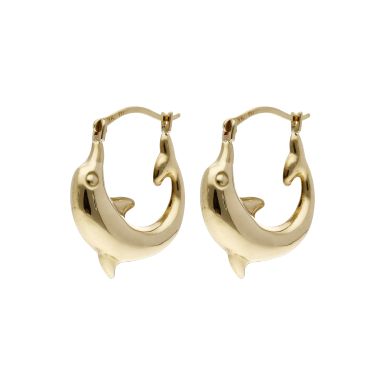Pre-Owned 9ct Yellow Gold Dolphin Creole Earrings