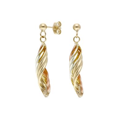 Pre-Owned 9ct Three Colour Twist Drop Earrings