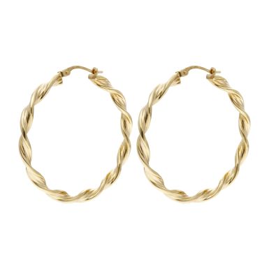 Pre-Owned 9ct Gold 38mm Ridged Ribbon Twist Hoop Earrings