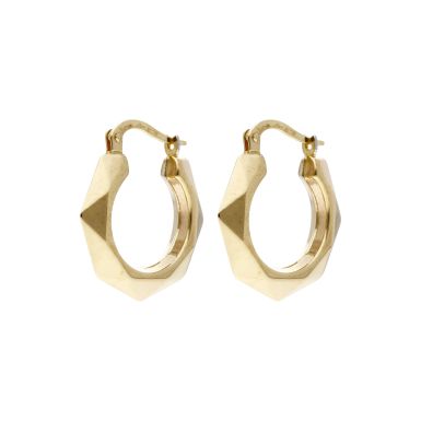 Pre-Owned 9ct Yellow Gold Faceted Creole Earrings