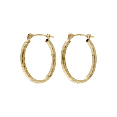 Pre-Owned 9ct Yellow Gold Diamond Cut Oval Creole Earrings