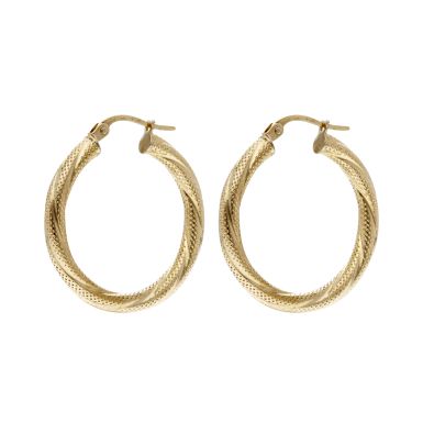 Pre-Owned 9ct Yellow Gold Textured Twist Hoop Earrings
