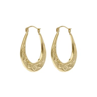 Pre-Owned 9xt Yellow Gold Harlequin Pattern Creole Earrings