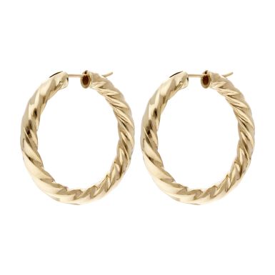 Pre-Owned 9ct Yellow Gold Twist Effect Hoop Earrings