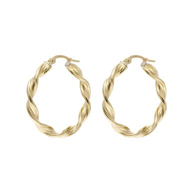 Pre-Owned 9ct Yellow Gold Ridged Ribbon Twist Creole Earrings