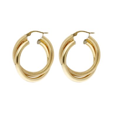 Pre-Owned 9ct Yellow Gold Textured & Polished Creole Earrings