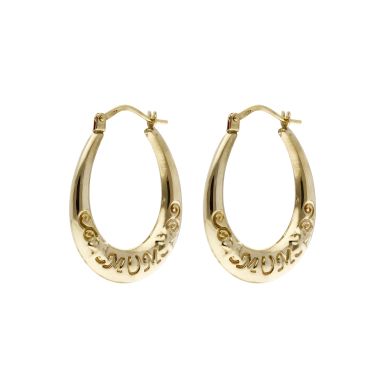 Pre-Owned 9ct Yellow Gold Mum Creole Earrings