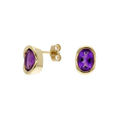 Pre-Owned 9ct Yellow Gold Oval Amethyst Stud Earrings