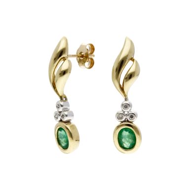 Pre-Owned 9ct Gold Emerald & Diamond Drop Earrings