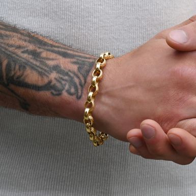 Pre-Owned 9ct Gold 8.5" Pattern & Polished Belcher Bracelet