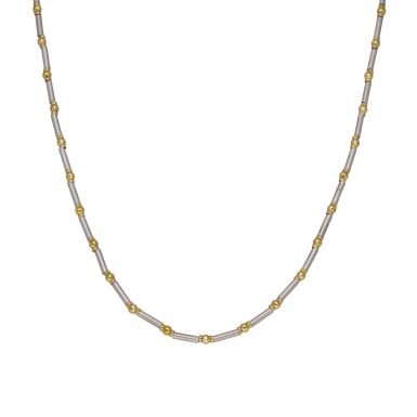 Pre-Owned 9ct Yellow & White Gold 16" Bead & Bar Link Necklace