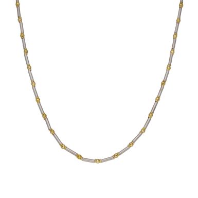 Pre-Owned 9ct Yellow & White Gold 16" Bead & Bar Link Necklace