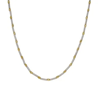 Pre-Owned 9ct Yellow & White Gold 16" Bead & Bar Link Necklace
