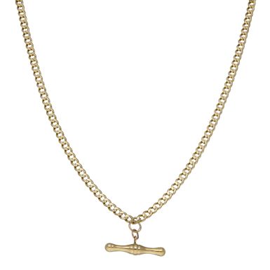 Pre-Owned 9ct Gold T-Bar Pendant & Curb Link Chain Necklace