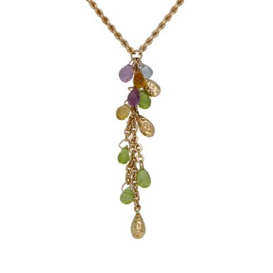 Pre-Owned 9ct Yellow Gold 17" Gemstone Set Tassle Necklace