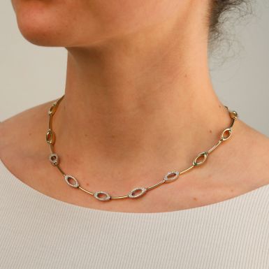 Pre-Owned 9ct Yellow & White Gold 17" Cubic Zirconia Set Necklet