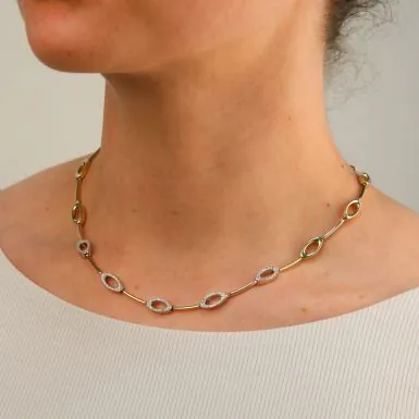 Pre-Owned 9ct Yellow & White Gold 17" Cubic Zirconia Set Necklet