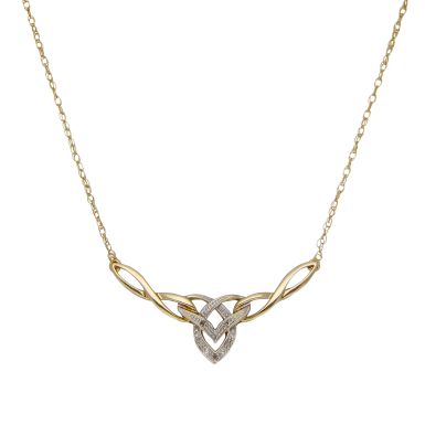 Pre-Owned 9ct Yellow Gold Diamond Set Woven Heart Necklet
