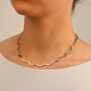 Pre-Owned 9ct Yellow Gold 16" Wave Bar Link Necklet