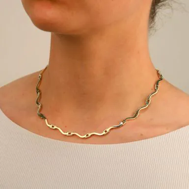 Pre-Owned 9ct Yellow Gold 16" Wave Bar Link Necklet