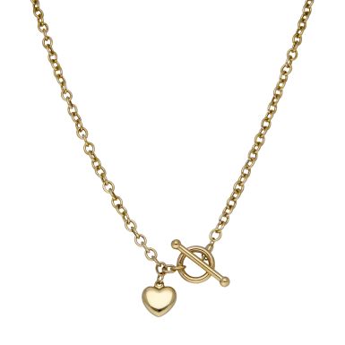 Pre-Owned 9ct Yellow Gold 16" Heart & T-Bar Necklet