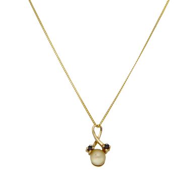 Pre-Owned 9ct Yellow Gold Sapphire & Pearl Pendant Necklace