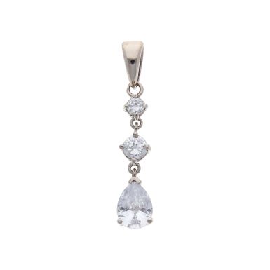 Pre-Owned 9ct White Gold Cubic Zirconia Trilogy Drop Pendant