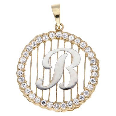Pre-Owned 9ct Gold Cubic Zirconia Set Initial B Circle Pendant