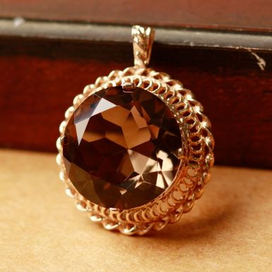 Pre-Owned Vintage 1964 9ct Rope Edge Large Smokey Quartz Pendant