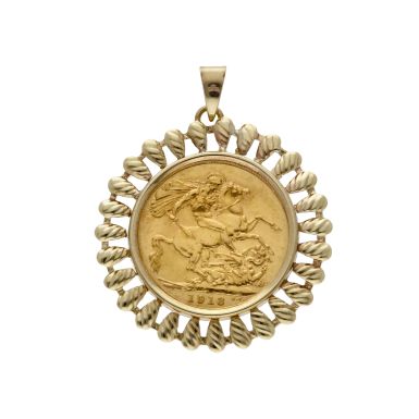Pre-Owned 1913 Full Sovereign Coin In 9ct Gold Pendant Mount