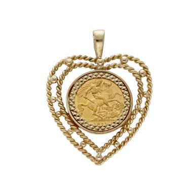 Pre-Owned 1911 Half Sovereign Coin In 9ct Heart Pendant Mount