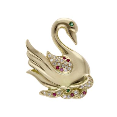 Pre-Owned 14ct Yellow Gold Gemstone Set Swan Pendant