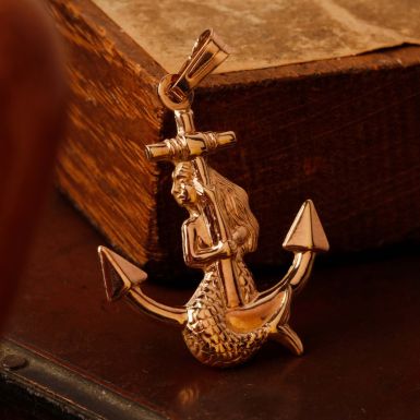Pre-Owned Vintage 1989 9ct Yellow Gold Mermaid & Anchor Pendant