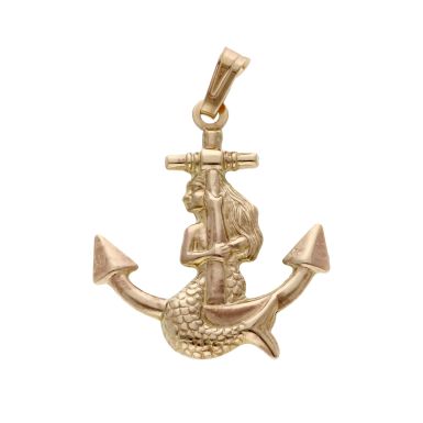 Pre-Owned Vintage 1989 9ct Yellow Gold Mermaid & Anchor Pendant