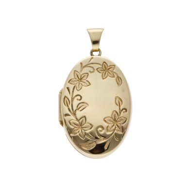 Pre-Owned 9ct Gold Floral Patterned Edge Oval Locket Pendant