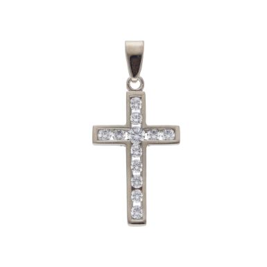 Pre-Owned 9ct White Gold Cubic Zirconia Cross Pendant