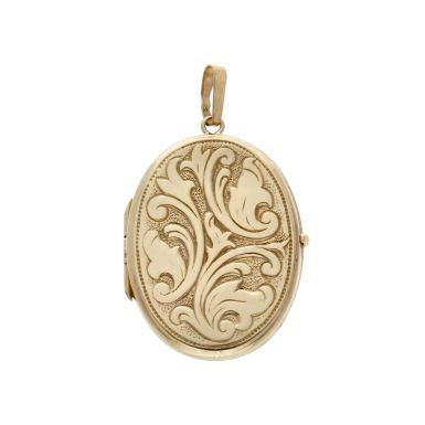 Pre-Owned 9ct Yellow Gold Patterned Oval Locket Pendant