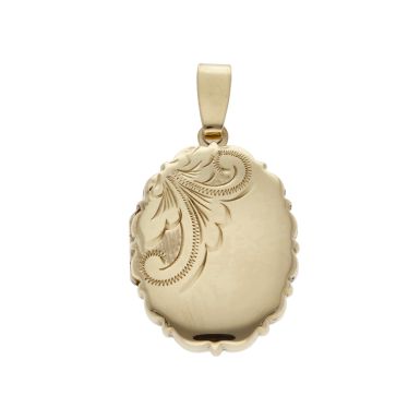 Pre-Owned 9ct Yellow Gold Half Patterned Oval Locket Pendant
