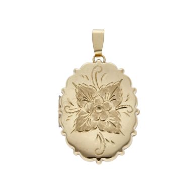 Pre-Owned 9ct Yellow Gold Floral Engraved Oval Locket Pendant