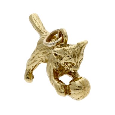 Pre-Owned 9ct Yellow Gold Playful Kitten & Ball Charm